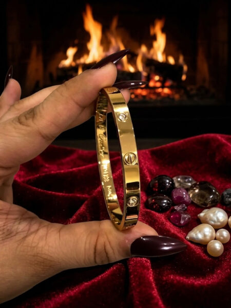 18K Gold Plated Luxury Screw-Style Stainless Steel Handcuff Bracelet