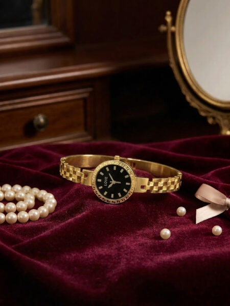 Chic Circular Dial Decorative Watch Stainless Steel Handcuff Bracelet