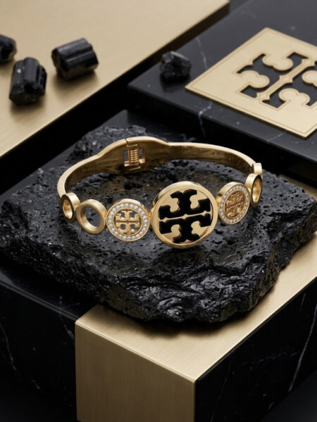 Classic Black Medallion Stainless Steel Handcuff Bracelet