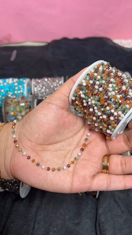 Earthy Multicolor Faceted Crystal Bead Station Silver Stainless Steel Permanent Jewelry Chain Reel