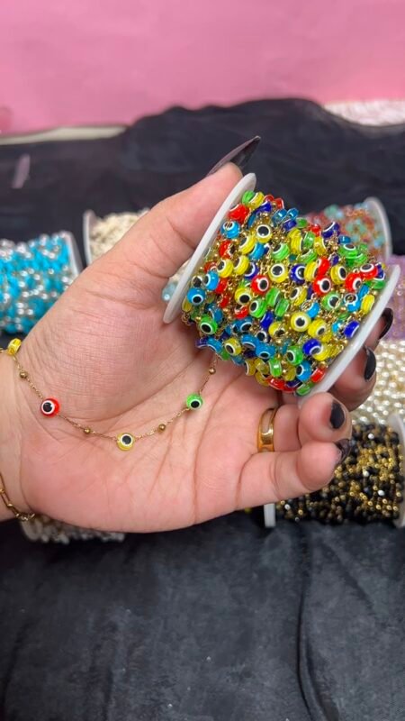 Multicolor Rainbow Evil Eye Station Gold Stainless Steel Permanent Jewelry Chain