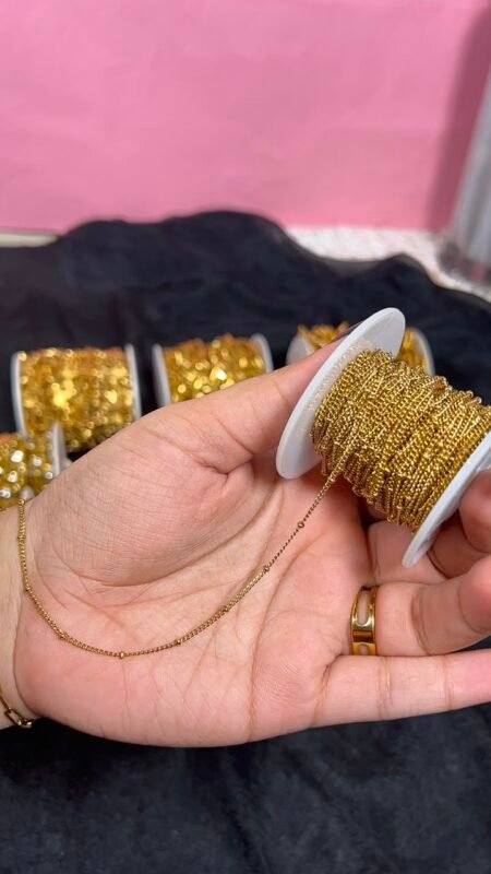 Gold Micro Ball Bead Station Stainless Steel Permanent Jewelry Chain