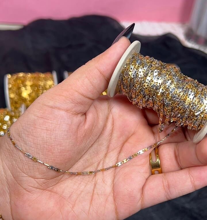 Two-Tone Gold & Silver Bar Link Stainless Steel Permanent Jewelry Chain