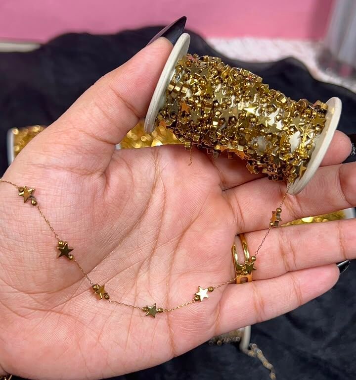 Gold Star & Bead Station Stainless Steel Permanent Jewelry Chain