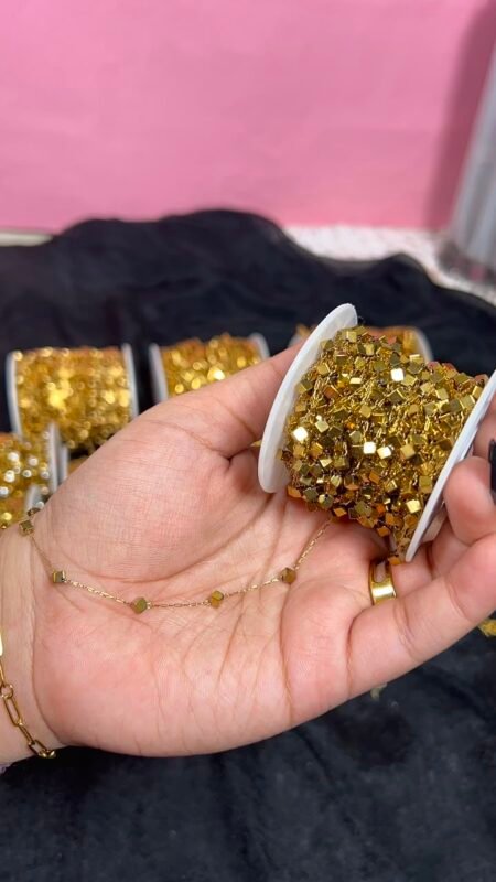 Gold Cube Bead Station Stainless Steel Permanent Jewelry Chain
