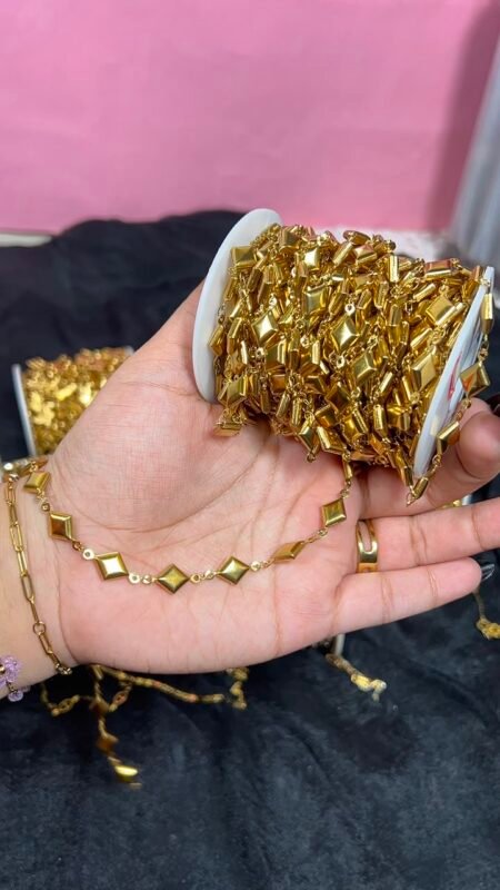 Gold Diamond-Link Stainless Steel Permanent Jewelry Chain Reel