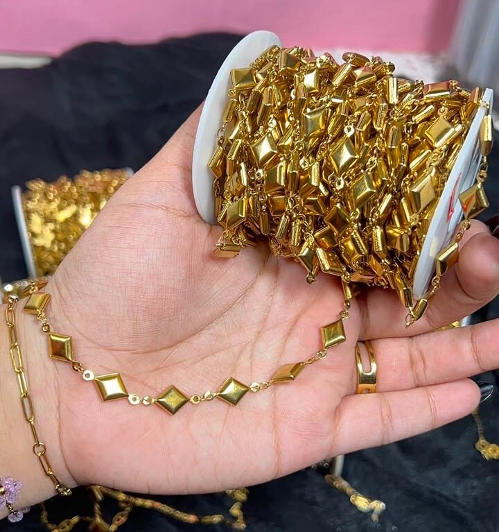 Gold Diamond-Link Stainless Steel Permanent Jewelry Chain Reel
