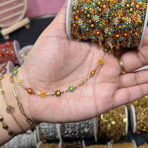 Multicolor Enamel Daisy Flower Station Permanent Chain