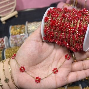 Ruby Red Beaded Daisy Flower Station Permanent Chain