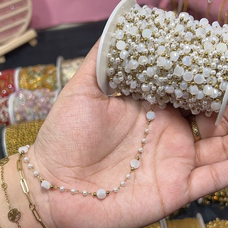 White Opal & Pearl Station Permanent Chain
