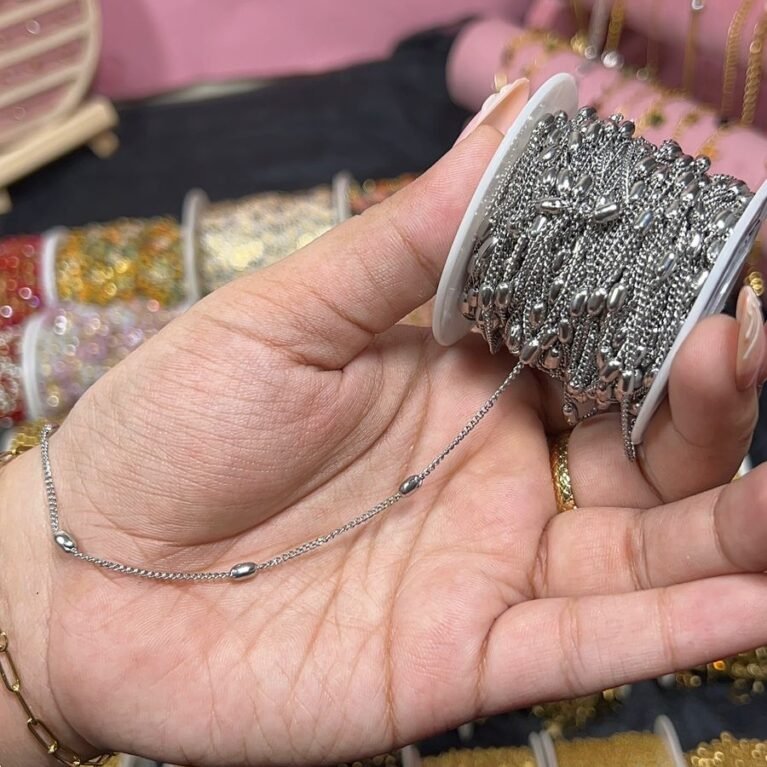 Silver Oval Bead Station Permanent Chain