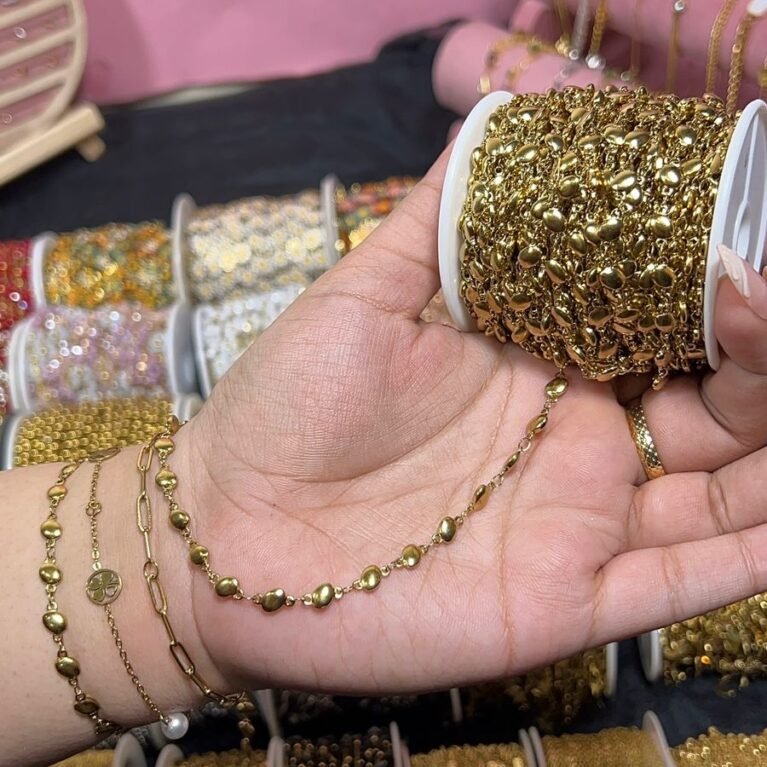 Polished Oval Bead Station Permanent Chain