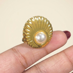 Stainless Steel Adjustable Seashell Pearl Statement Ring