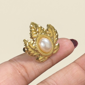 Stainless Steel Adjustable Leaf Cluster Pearl Statement Ring