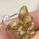 Stainless Steel Adjustable Double Butterfly and Pearl Statement Ring