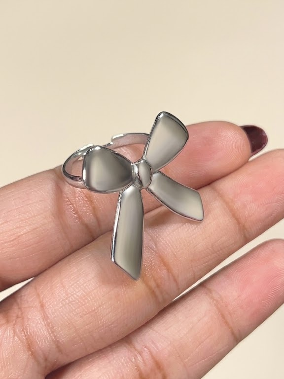 Silver-Finish Stainless Steel Adjustable Bow Statement Ring