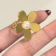 Stainless Steel Adjustable Five-Petal Floral Pearl Statement Ring