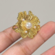 Stainless Steel Adjustable Multi-Pearl Sunburst Floral Statement Ring