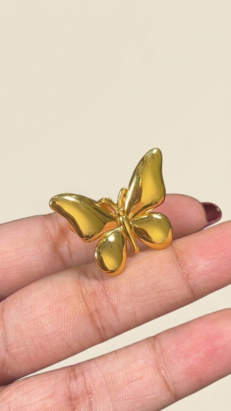 Stainless Steel Adjustable Smooth Puffy Butterfly Statement Ring