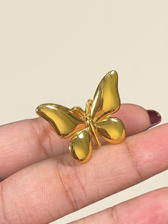 Stainless Steel Adjustable Smooth Puffy Butterfly Statement Ring