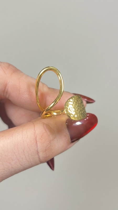 Stainless Steel Adjustable Hammered Mushroom Statement Ring