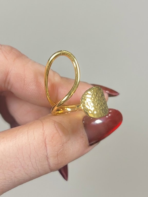 Stainless Steel Adjustable Hammered Mushroom Statement Ring
