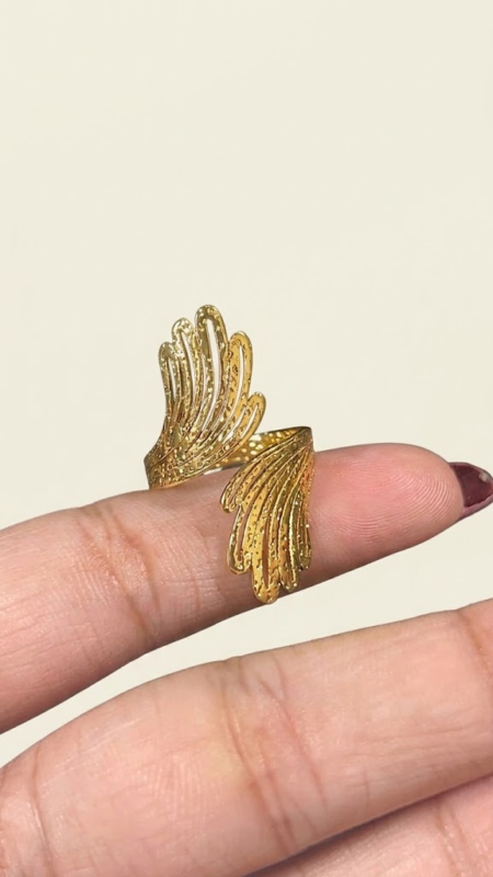 Stainless Steel Adjustable Feather Wing Statement Ring
