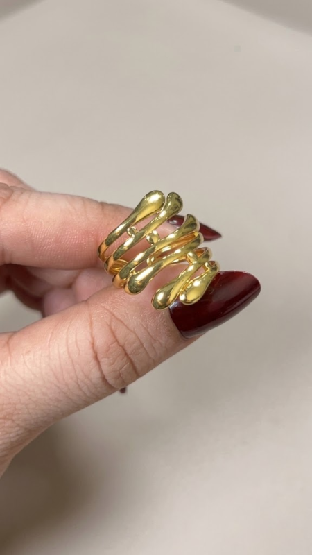 Stainless Steel Adjustable Abstract Droplet Spiral Statement Ring