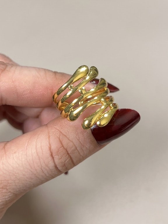 Stainless Steel Adjustable Abstract Droplet Spiral Statement Ring