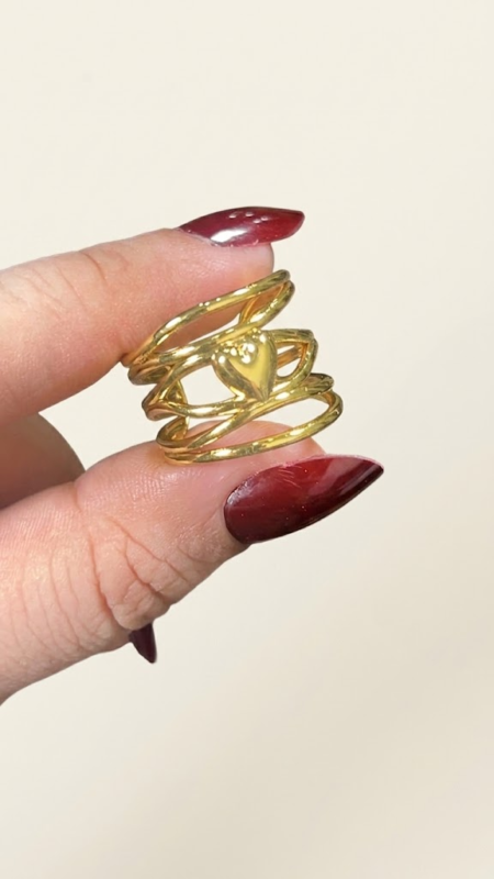 Stainless Steel Adjustable Multi-Band Heart Statement Ring