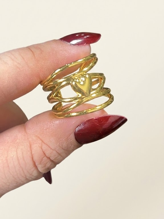 Stainless Steel Adjustable Multi-Band Heart Statement Ring