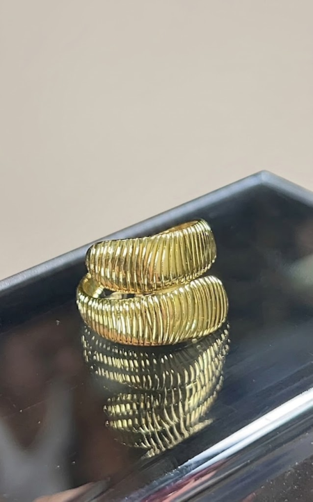 Stainless Steel Adjustable Ribbed Dome Statement Ring