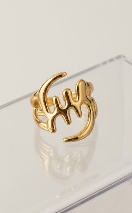 Stainless Steel Adjustable Abstract Melted Statement Ring