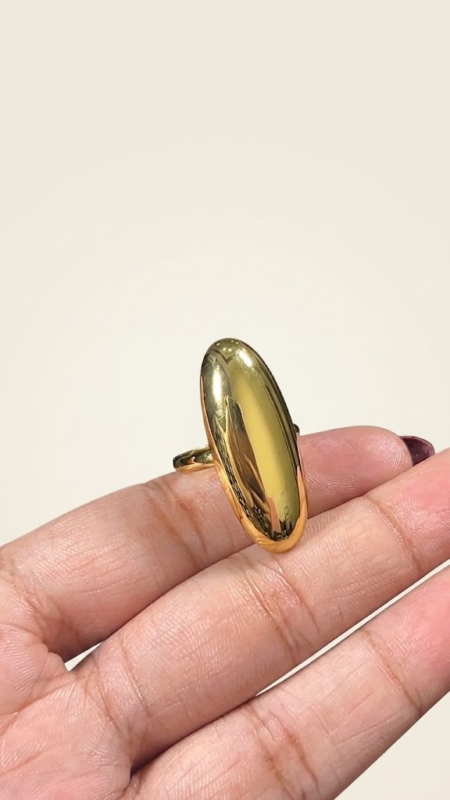 Stainless Steel Adjustable Smooth Oval Dome Statement Ring