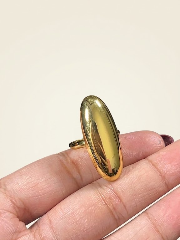 Stainless Steel Adjustable Smooth Oval Dome Statement Ring