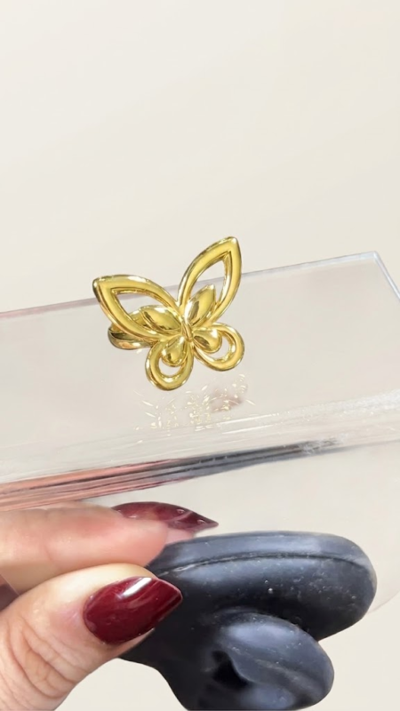 tainless Steel Adjustable Openwork Butterfly Statement Ring