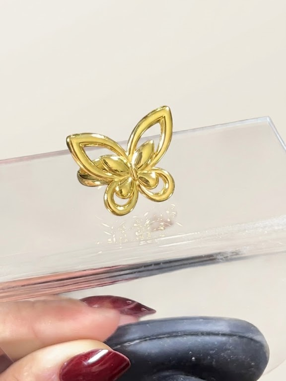 tainless Steel Adjustable Openwork Butterfly Statement Ring
