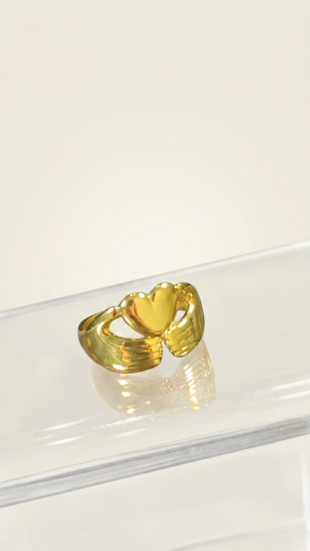 Stainless Steel Adjustable Heart Hands Statement Ring