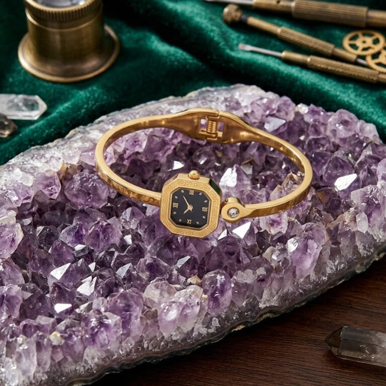 Mini Watch with Stone Handcuff (Fake Watch Accent)
