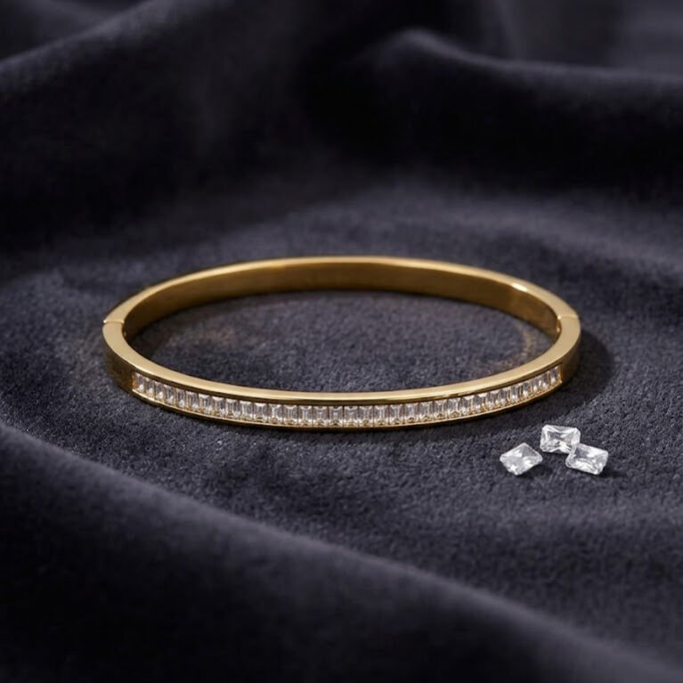 Minimal Zircon Stoned Stainless Steel Handcuff